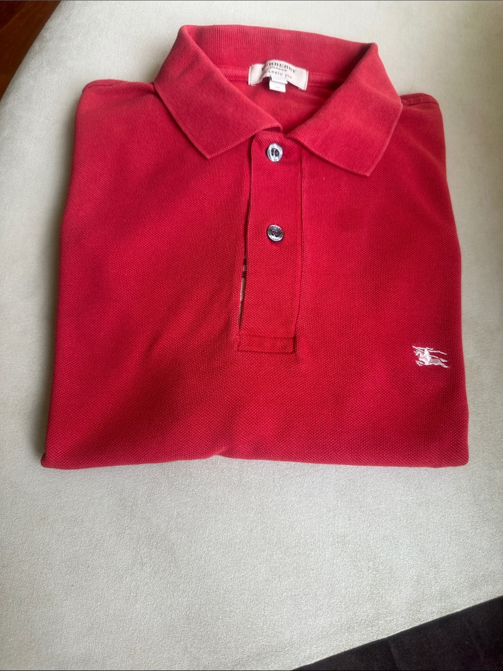 Burberry Red Short-Sleeve Polo with Signature Equestrian Logo